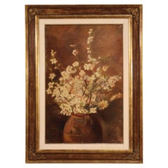 20th Century Oil on Canvas Italian Signed Still Life Painting Vase with Flowers