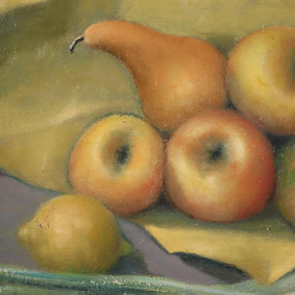 20th Century Oil on Canvas Italian Signed Still Life With Fruit Painting, 1940 For Sale 12