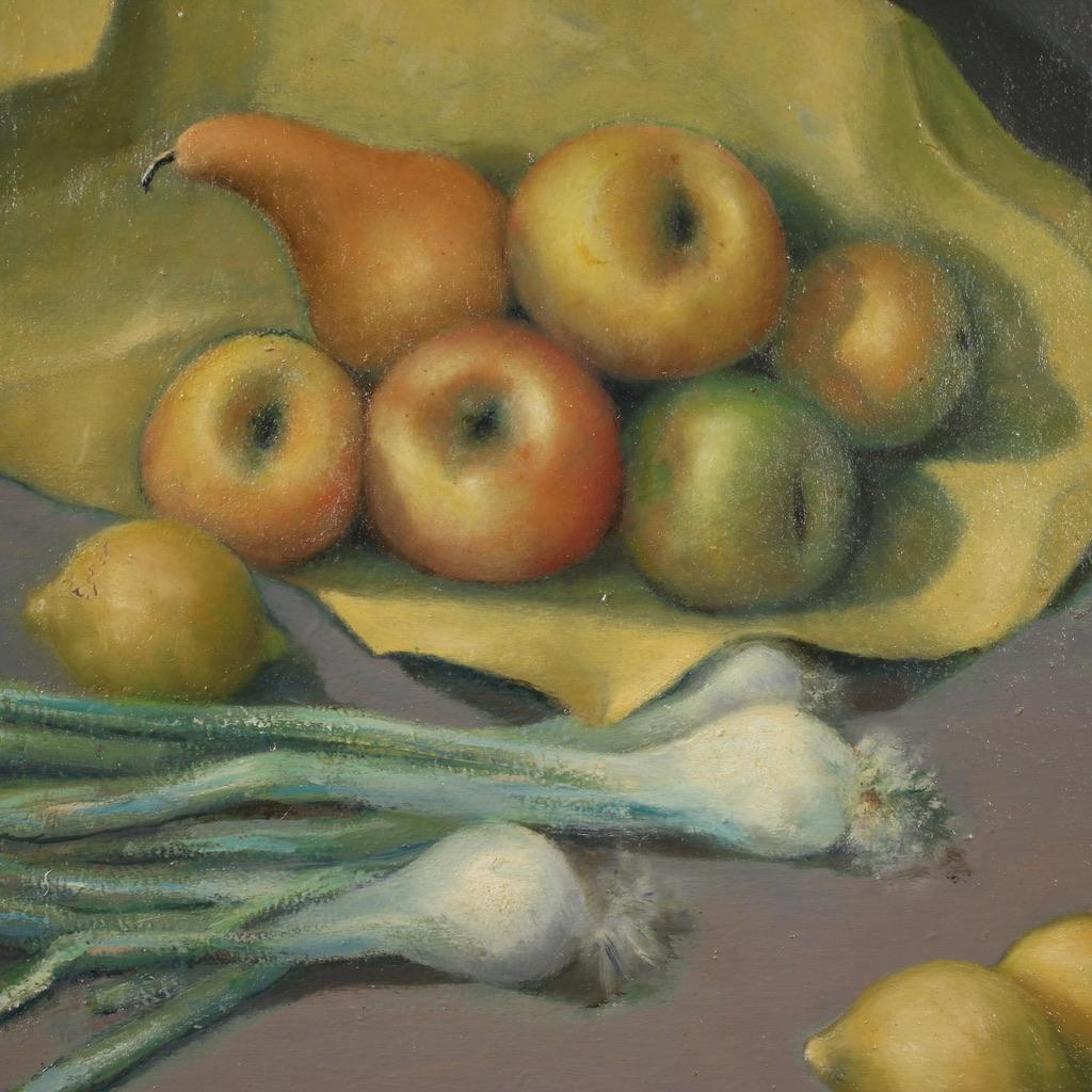 20th Century Oil on Canvas Italian Signed Still Life With Fruit Painting, 1940 For Sale 3