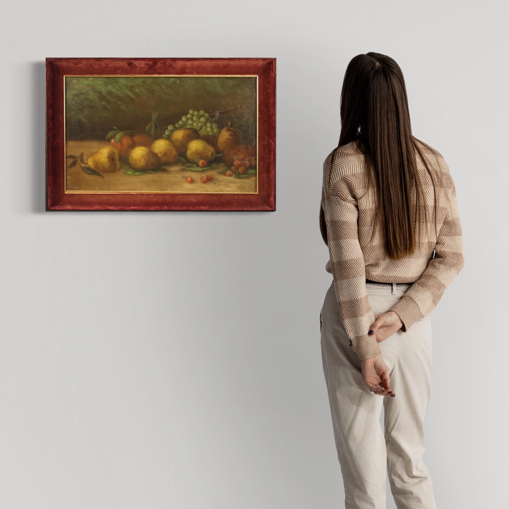 Peinture à l'huile sur toile italienne du 20ème siècle, nature morte avec fruits, signée, 1950 en vente 7