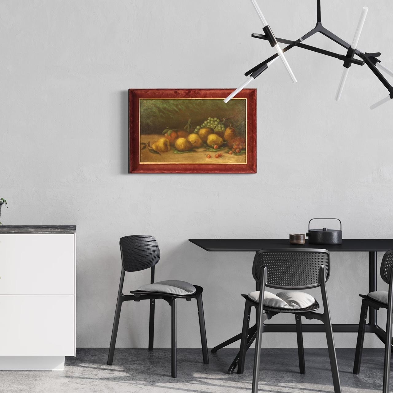 Peinture à l'huile sur toile italienne du 20ème siècle, nature morte avec fruits, signée, 1950 en vente 10