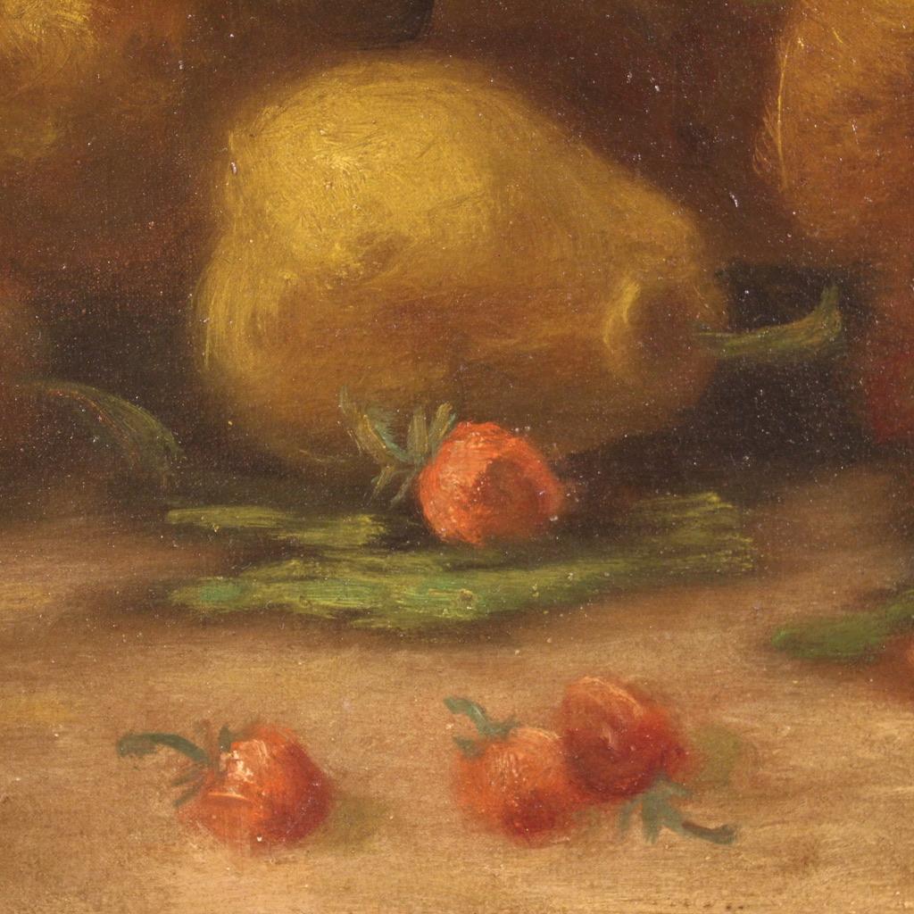Peinture à l'huile sur toile italienne du 20ème siècle, nature morte avec fruits, signée, 1950 en vente 2
