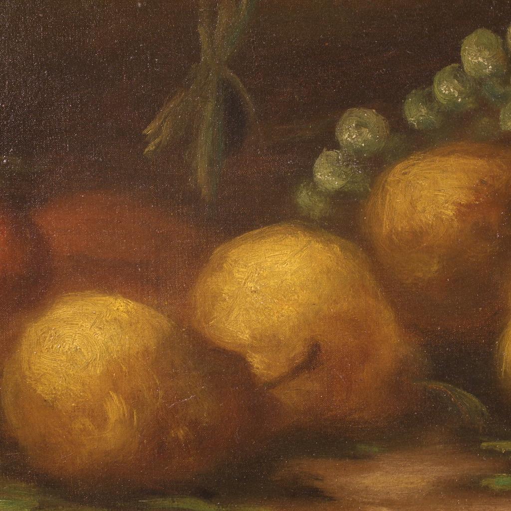 Peinture à l'huile sur toile italienne du 20ème siècle, nature morte avec fruits, signée, 1950 en vente 3