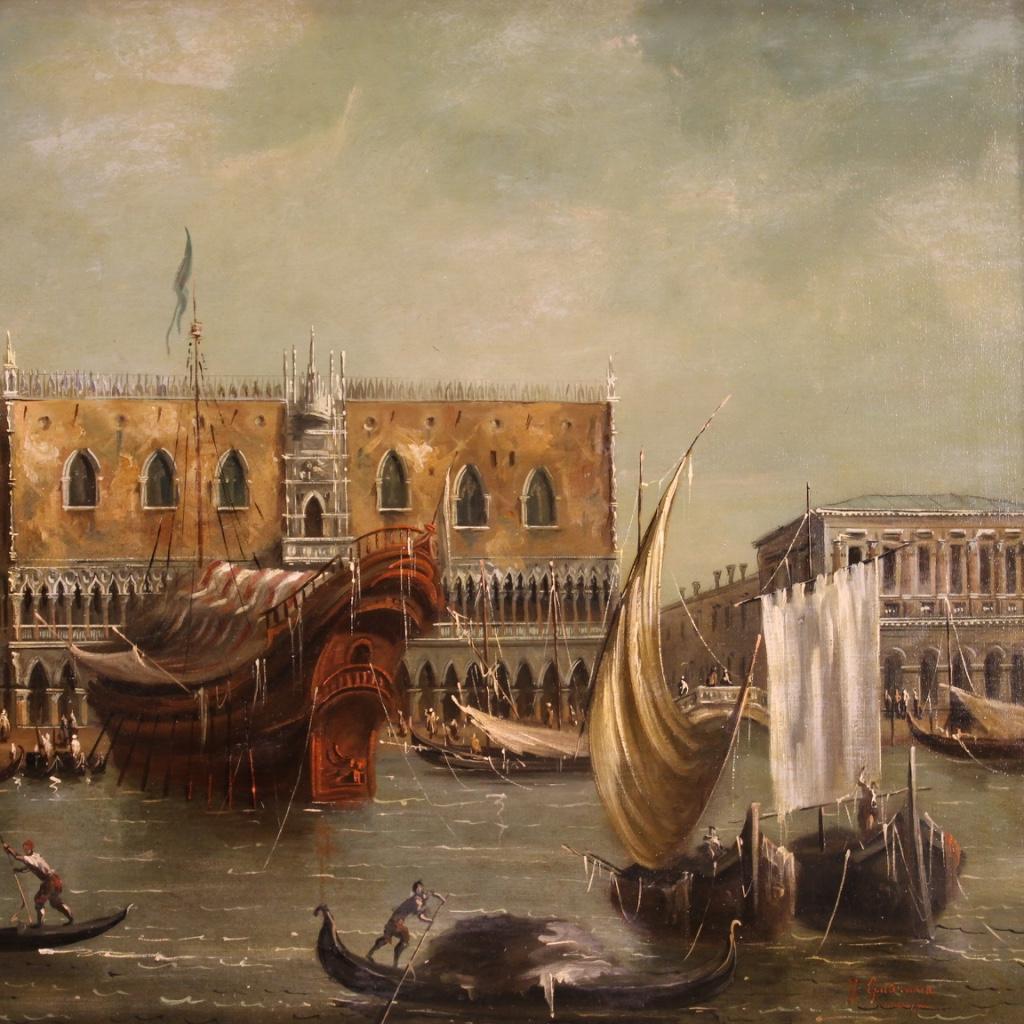 20th Century Oil on Canvas Italian Signed Venice View Painting, 1930 4