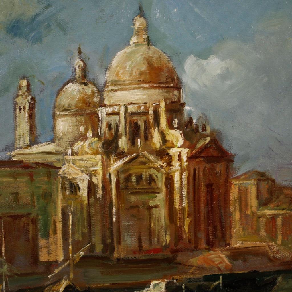 20th Century Oil on Canvas Italian Signed Venice View Painting, 1960 3