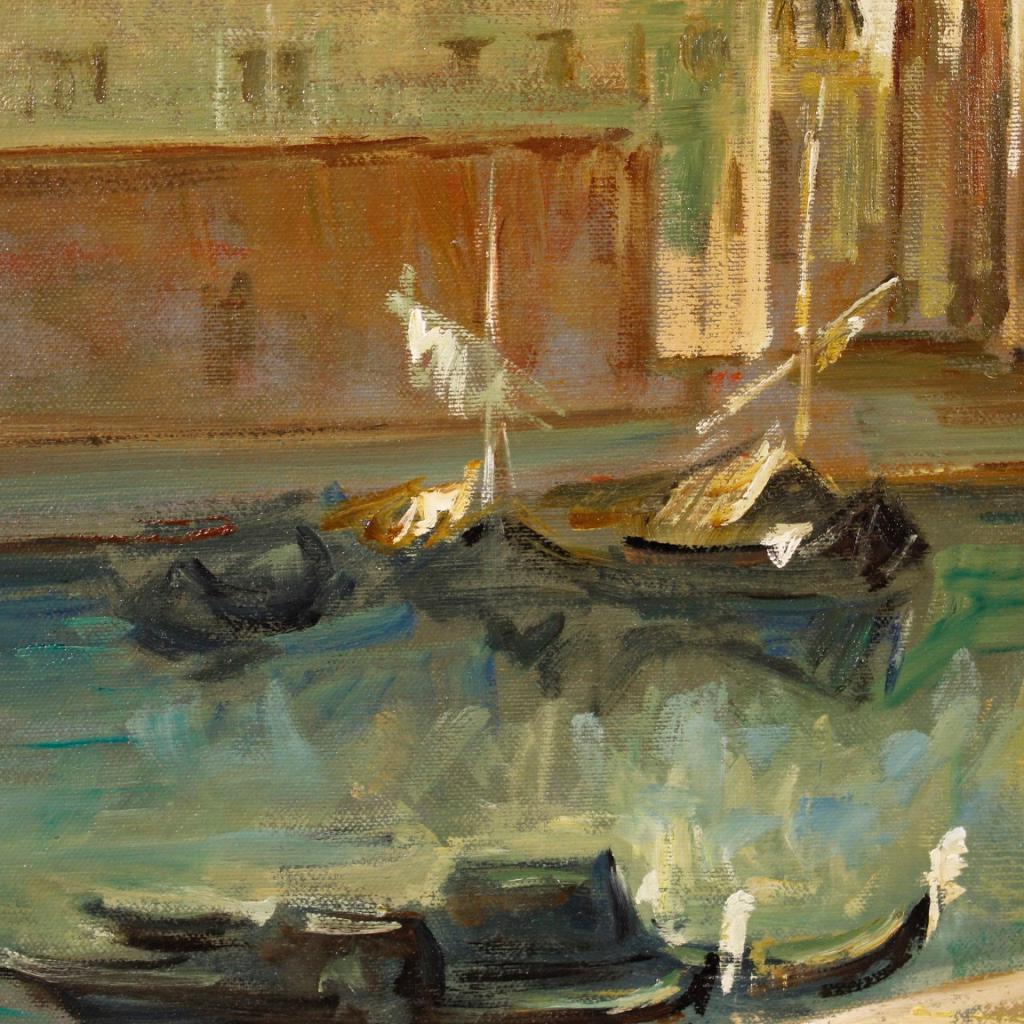 20th Century Oil on Canvas Italian Signed Venice View Painting, 1960 4