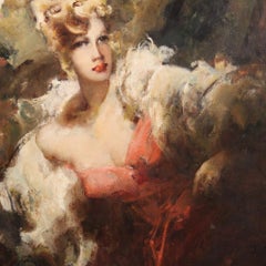 20th Century Oil on Canvas Italian Signed Woman Portrait Painting, 1920