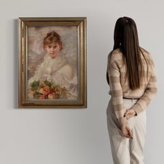 20th Century Oil on Canvas Italian Signed Young Girl Portrait Painting, 1920