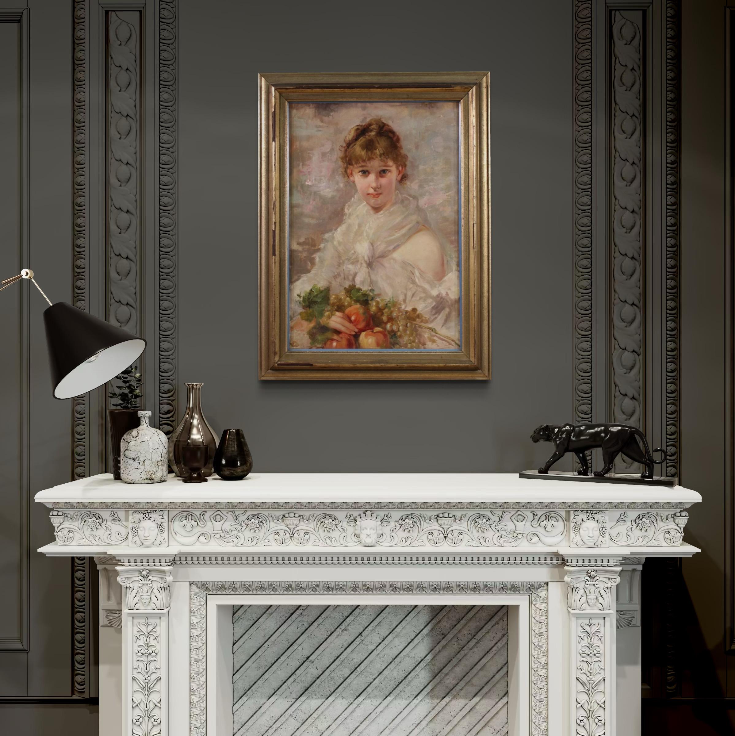 Olio su tela del XX secolo - Ritratto di ragazza firmato in Italia, 1920 in vendita 1