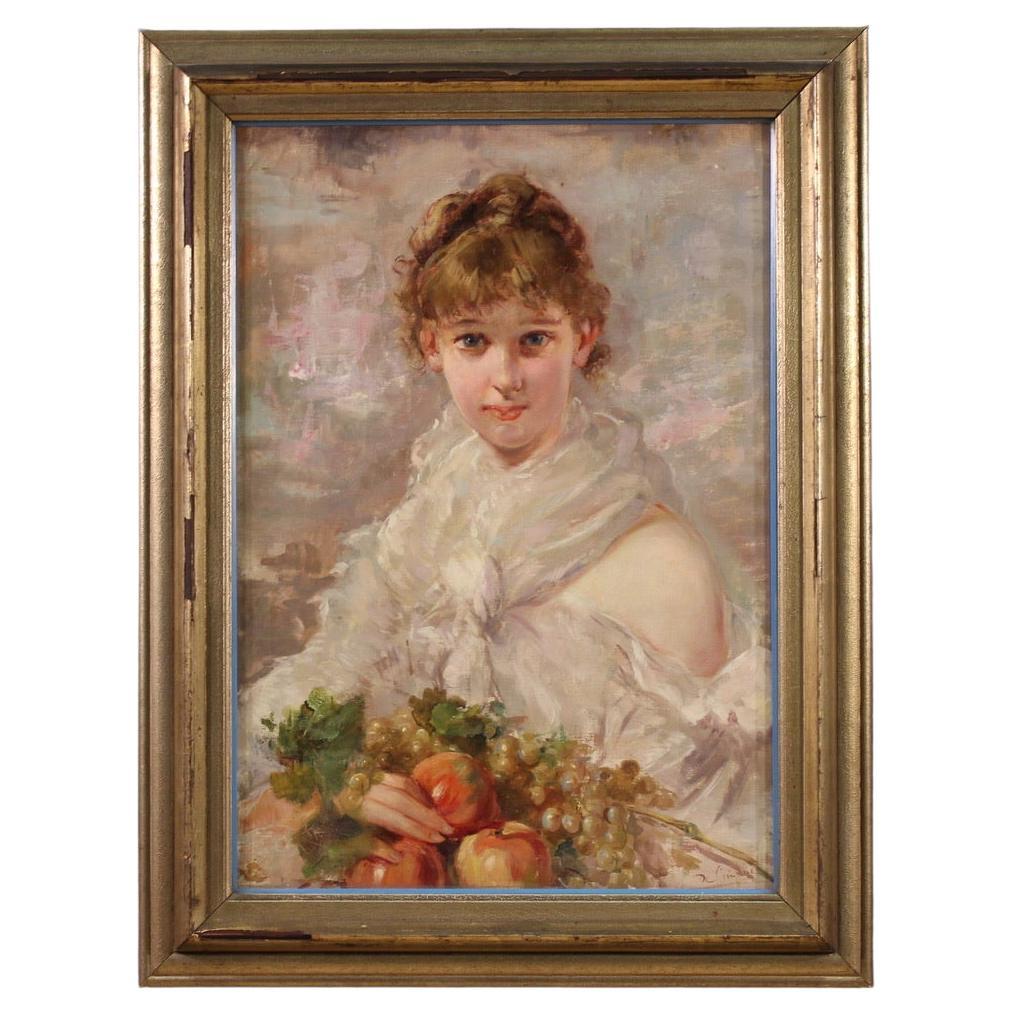 20. Jahrhundert Öl auf Leinwand Italienisch signiert junges Mädchen Porträtmalerei, 1920