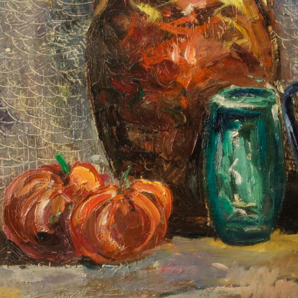 20th Century Oil on Canvas Italian Still Life Impressionist Style Painting, 1970 For Sale 5