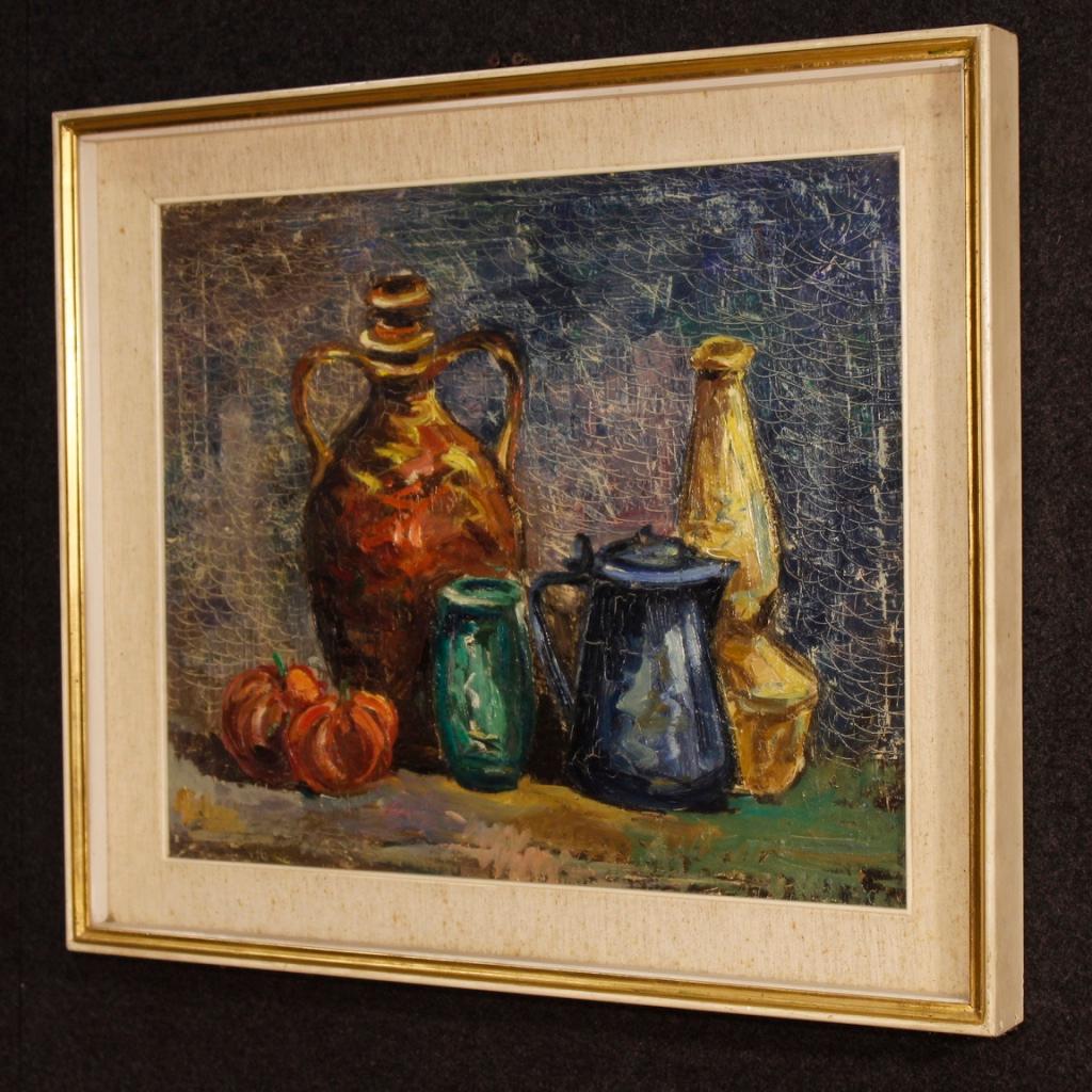 Gilt 20th Century Oil on Canvas Italian Still Life Impressionist Style Painting, 1970 For Sale