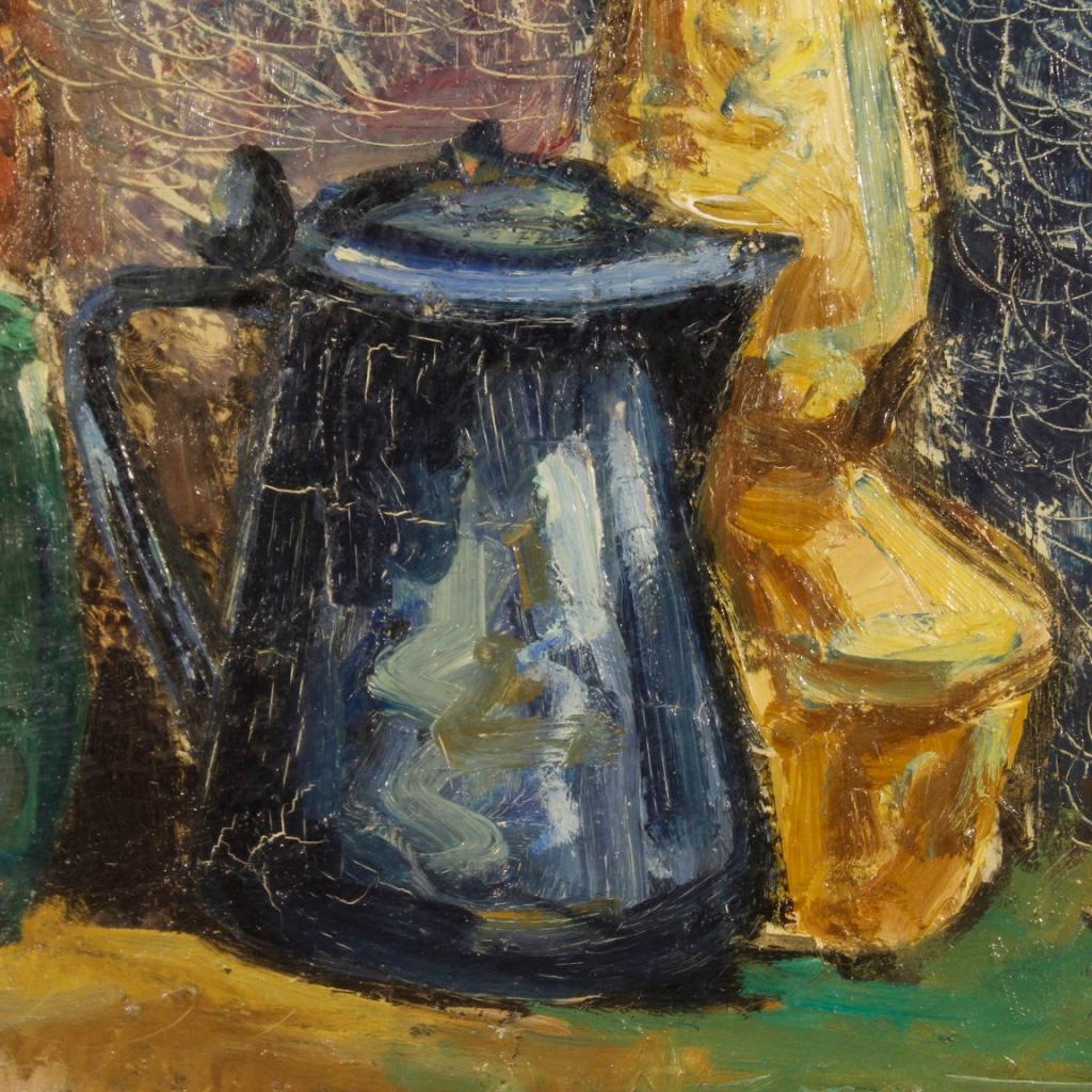 20th Century Oil on Canvas Italian Still Life Impressionist Style Painting, 1970 For Sale 1