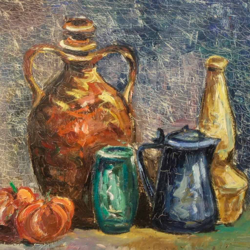 20th Century Oil on Canvas Italian Still Life Impressionist Style Painting, 1970 For Sale 4