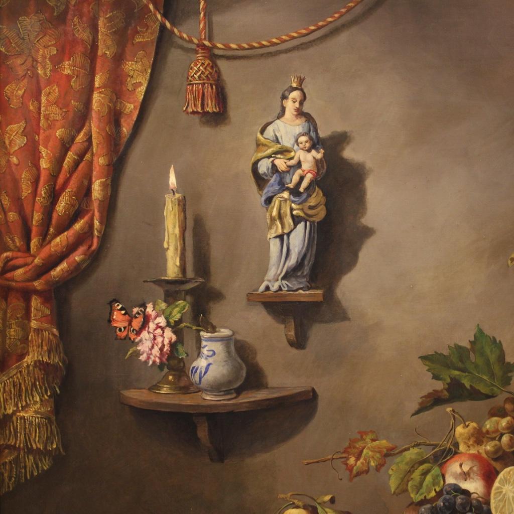 20th Century Oil on Canvas Italian Still Life Painting Trompe l'Oeil, 1950s For Sale 5