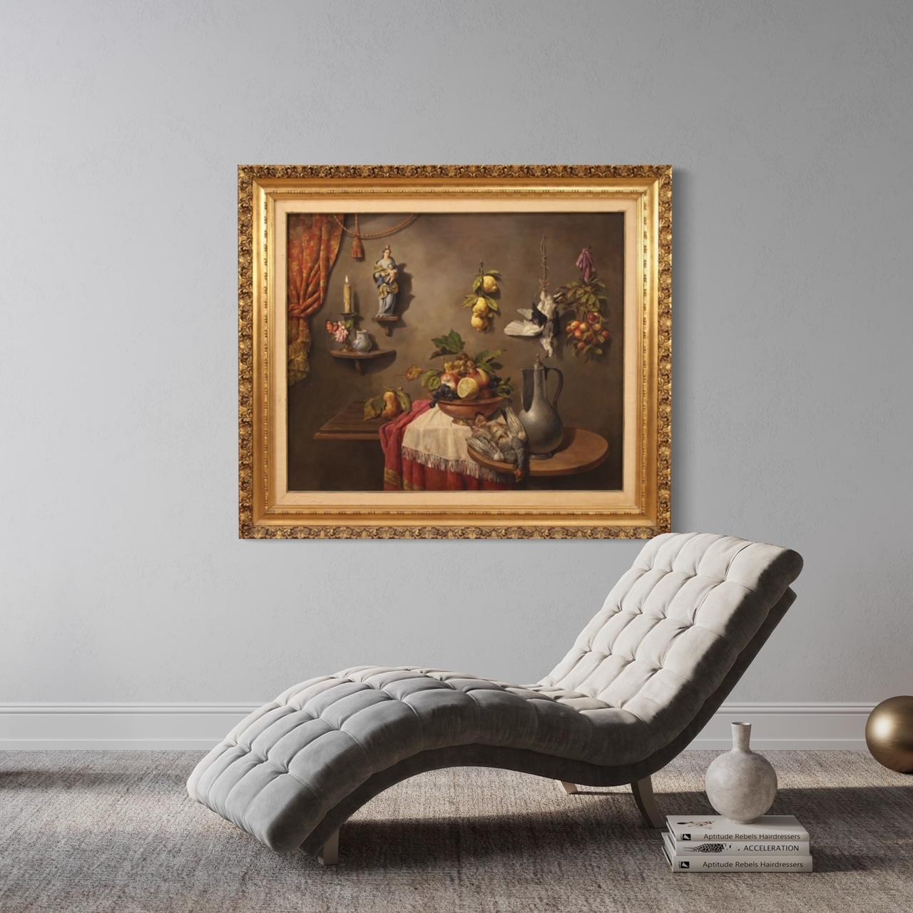 20th Century Oil on Canvas Italian Still Life Painting Trompe l'Oeil, 1950s For Sale 6