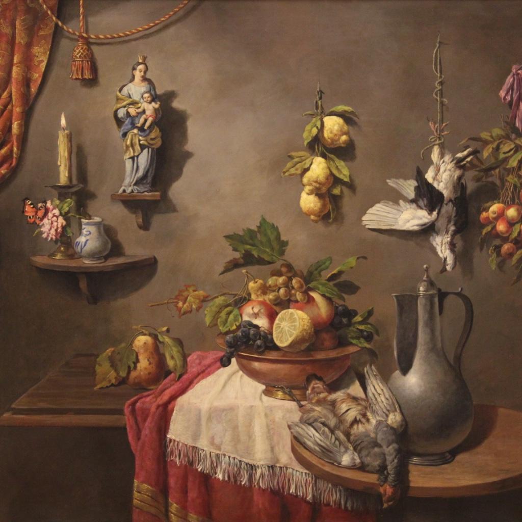 Oiled 20th Century Oil on Canvas Italian Still Life Painting Trompe l'Oeil, 1950s For Sale
