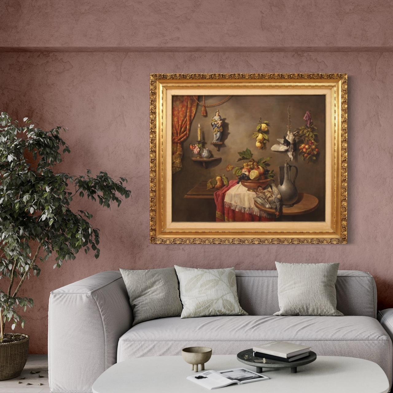 20th Century Oil on Canvas Italian Still Life Painting Trompe l'Oeil, 1950s In Good Condition For Sale In Vicoforte, Piedmont
