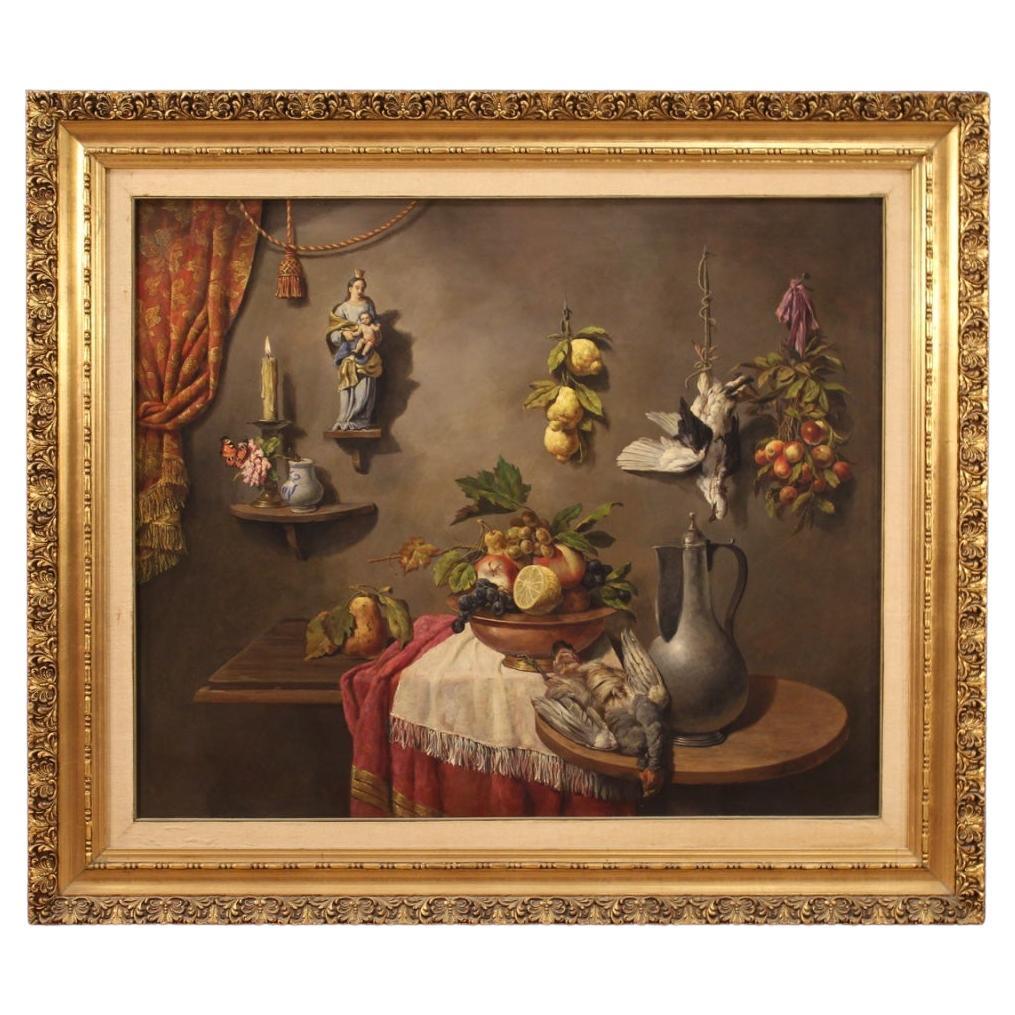 20th Century Oil on Canvas Italian Still Life Painting Trompe l'Oeil, 1950s For Sale