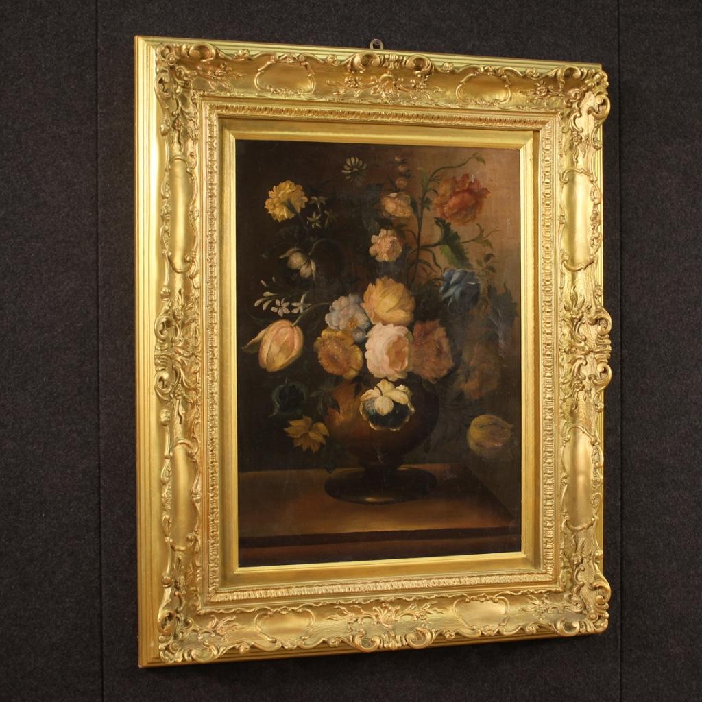 20th Century Oil on Canvas Italian Still Life Painting Vase with Flowers, 1980 4