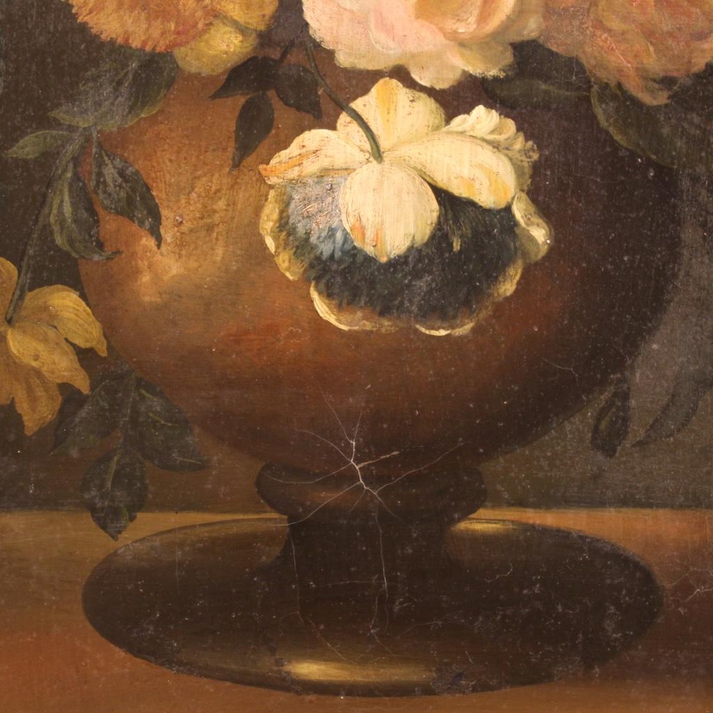 20th Century Oil on Canvas Italian Still Life Painting Vase with Flowers, 1980 5
