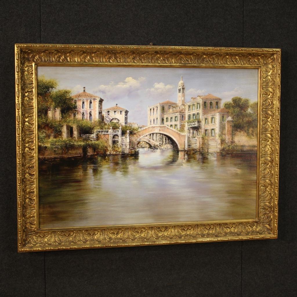 20th Century Oil on Canvas Italian Venice View Landscape Signed Painting, 1970 7