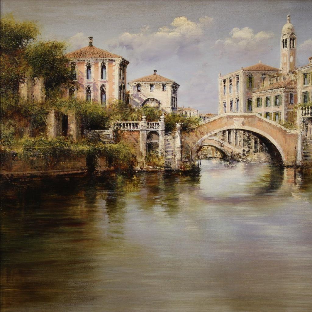 20th Century Oil on Canvas Italian Venice View Landscape Signed Painting, 1970 1