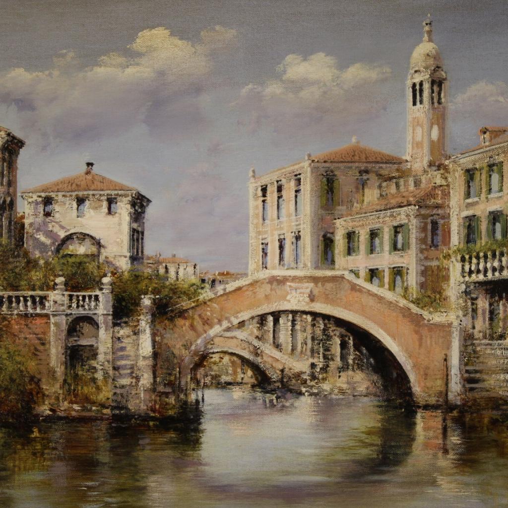 20th Century Oil on Canvas Italian Venice View Landscape Signed Painting, 1970 4