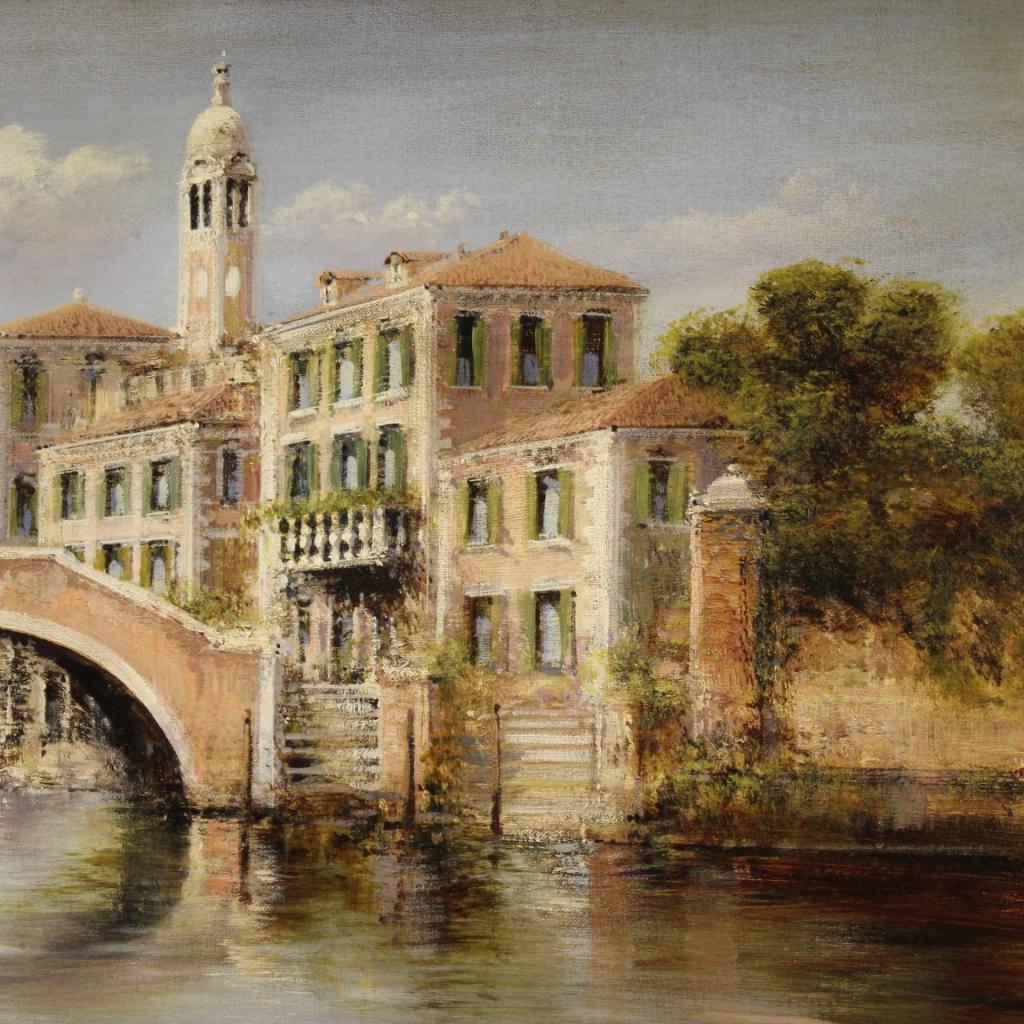 20th Century Oil on Canvas Italian Venice View Landscape Signed Painting, 1970 5
