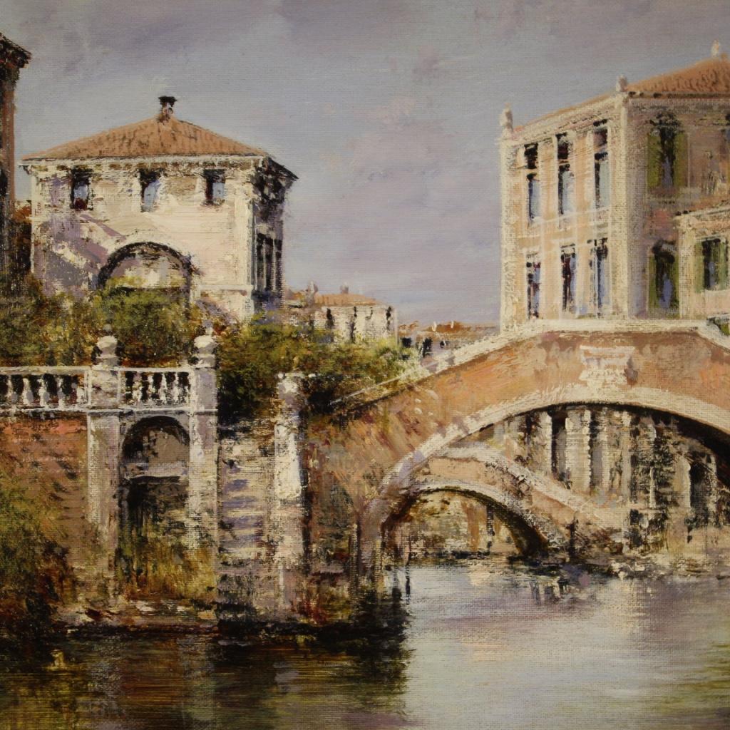 20th Century Oil on Canvas Italian Venice View Landscape Signed Painting, 1970 6
