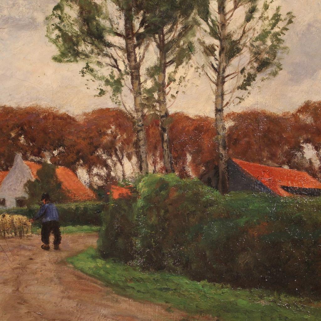 siglo XX Óleo sobre lienzo Pintura de paisaje Firmado Hoven Fechado 1918 en venta 5