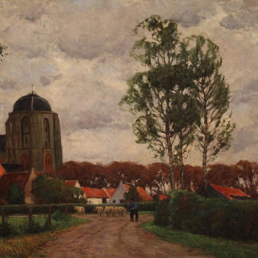 siglo XX Óleo sobre lienzo Pintura de paisaje Firmado Hoven Fechado 1918 Aceitado en venta
