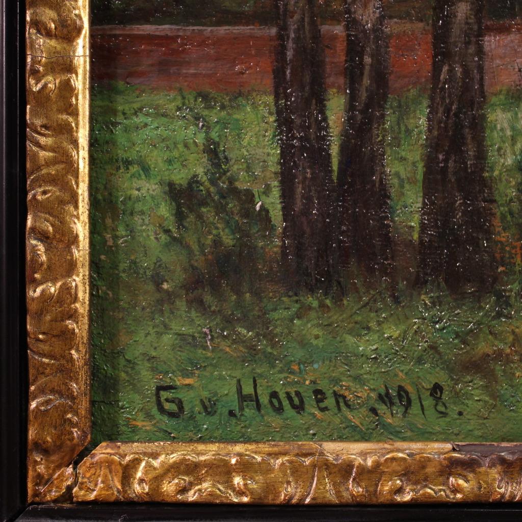 siglo XX Óleo sobre lienzo Pintura de paisaje Firmado Hoven Fechado 1918 en Bueno estado para la venta en Vicoforte, Piedmont