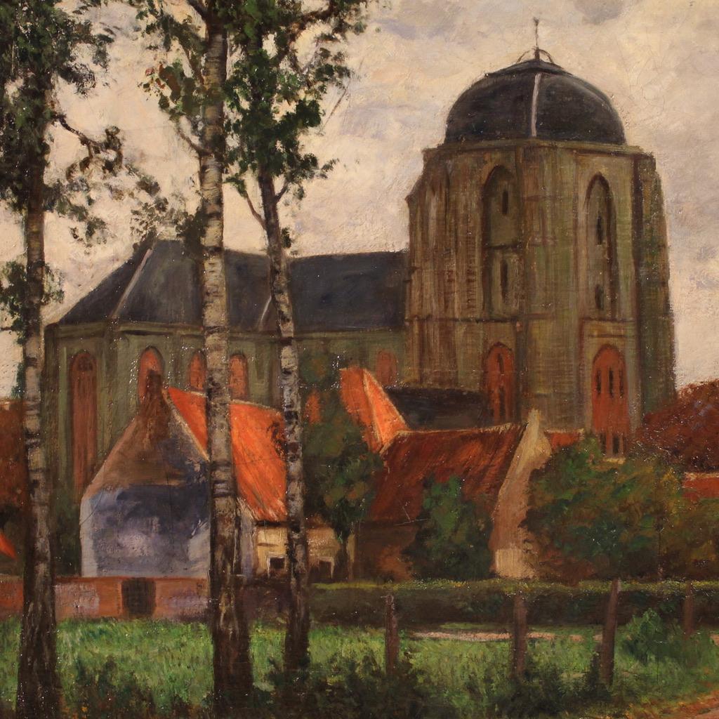 siglo XX Óleo sobre lienzo Pintura de paisaje Firmado Hoven Fechado 1918 Lienzo en venta