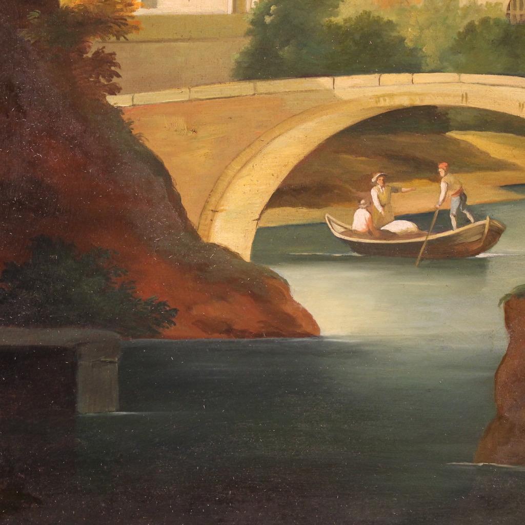 20th Century Oil on Canvas Landscape Painting with Figures, 1970 in vendita 4