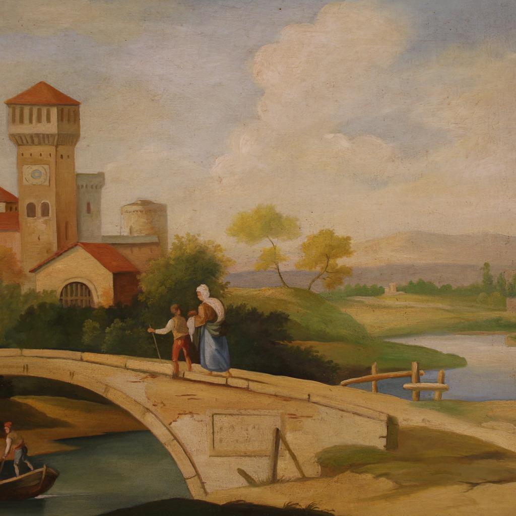 20th Century Oil on Canvas Landscape Painting with Figures, 1970 in vendita 7