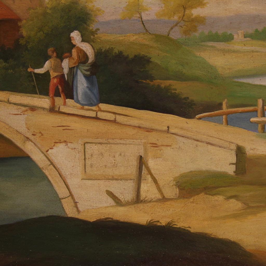20th Century Oil on Canvas Landscape Painting with Figures, 1970 in vendita 1