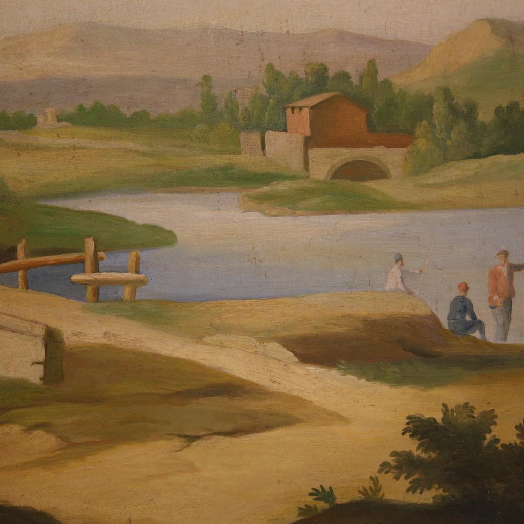 20th Century Oil on Canvas Landscape Painting with Figures, 1970 in vendita 2