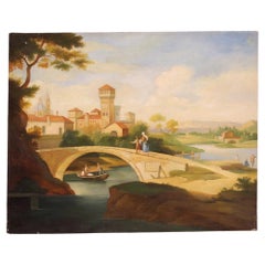 20th Century Oil on Canvas Landscape Painting with Figures, 1970