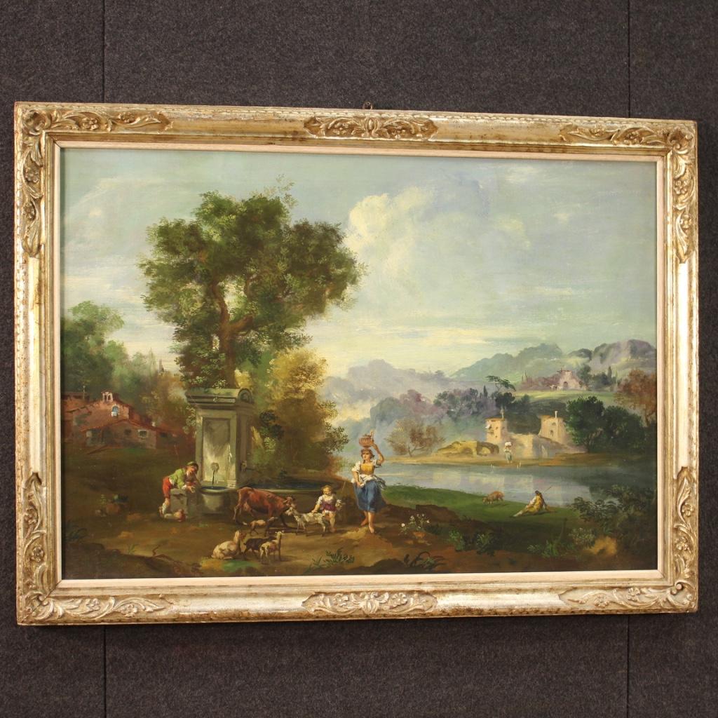 20th Century Oil on Canvas Italian Landscape with Figures Painting, 1950 For Sale 7