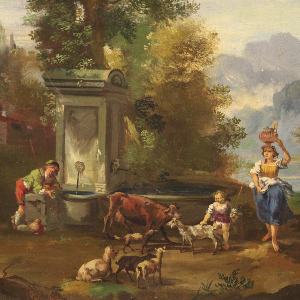20th Century Oil on Canvas Italian Landscape with Figures Painting, 1950 For Sale 1
