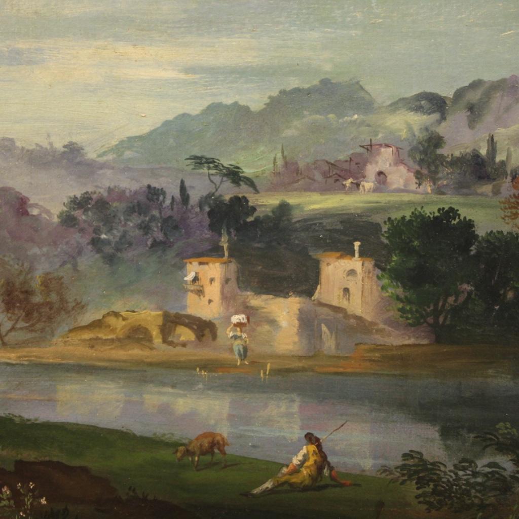 20th Century Oil on Canvas Italian Landscape with Figures Painting, 1950 For Sale 2