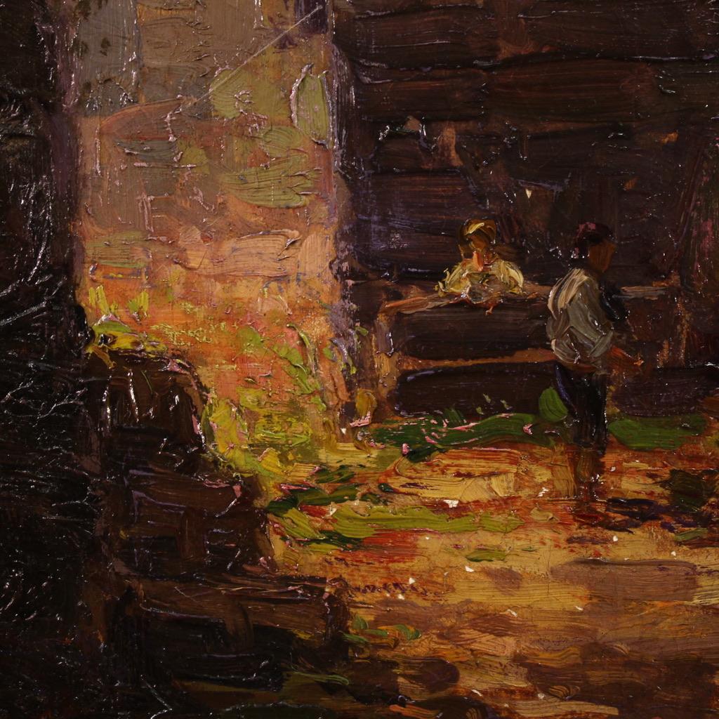 20. Jahrhundert Öl auf Leinwand Landschaft mit Figuren signiert Morteo Gemälde, 1920er Jahre im Angebot 9