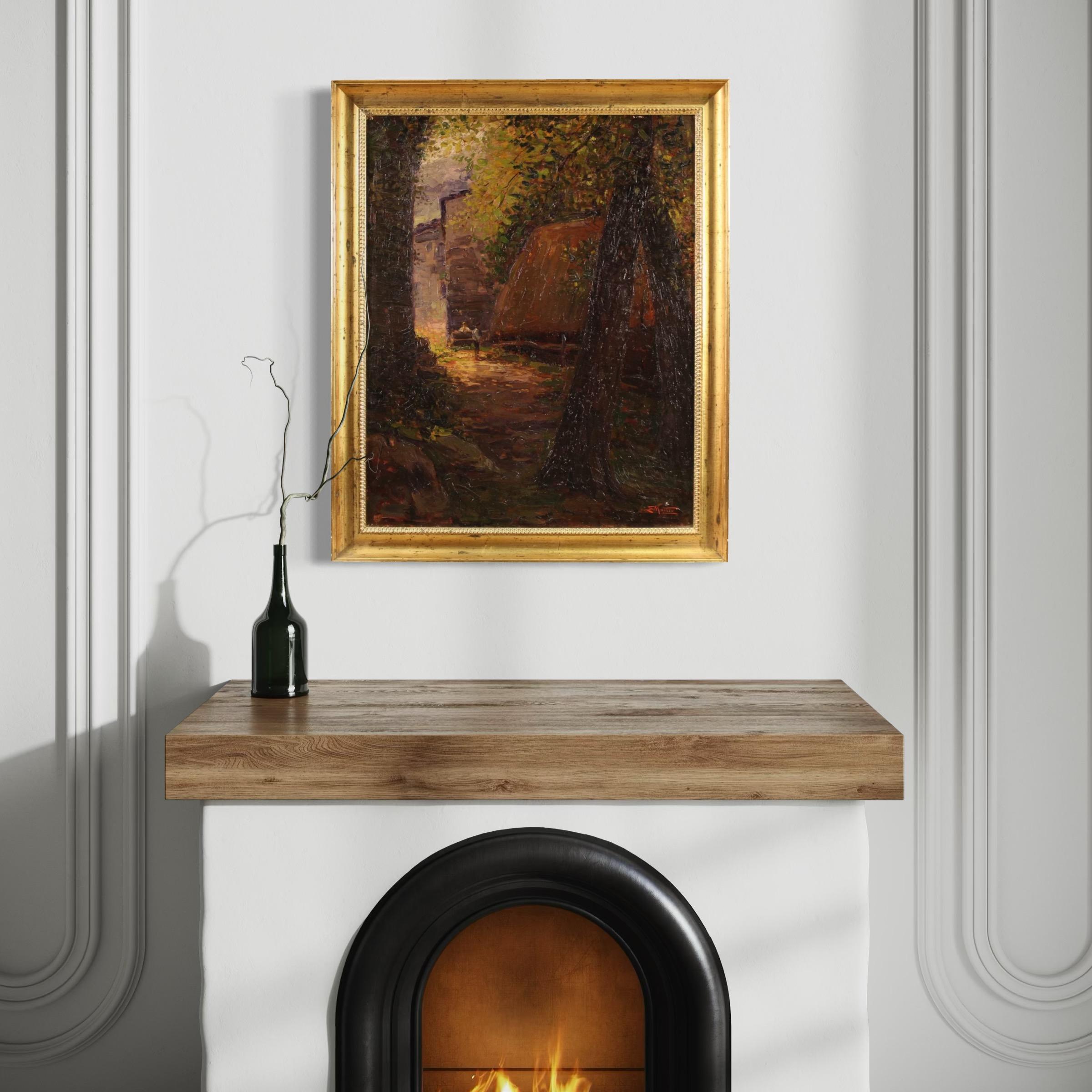 20. Jahrhundert Öl auf Leinwand Landschaft mit Figuren signiert Morteo Gemälde, 1920er Jahre im Angebot 1