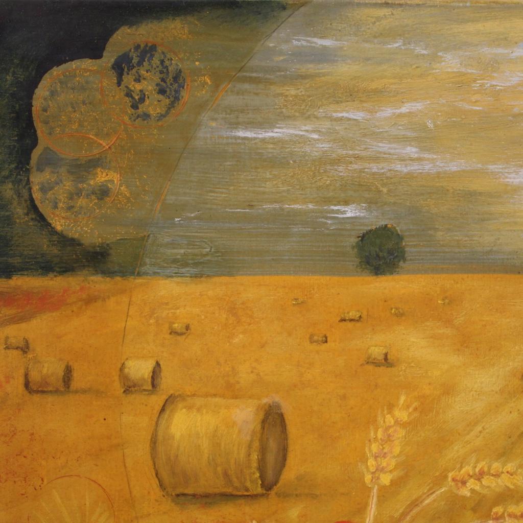 Huile sur toile du 20e siècle Peinture moderne française Vue d'un champ de maïs, 1980 en vente 3