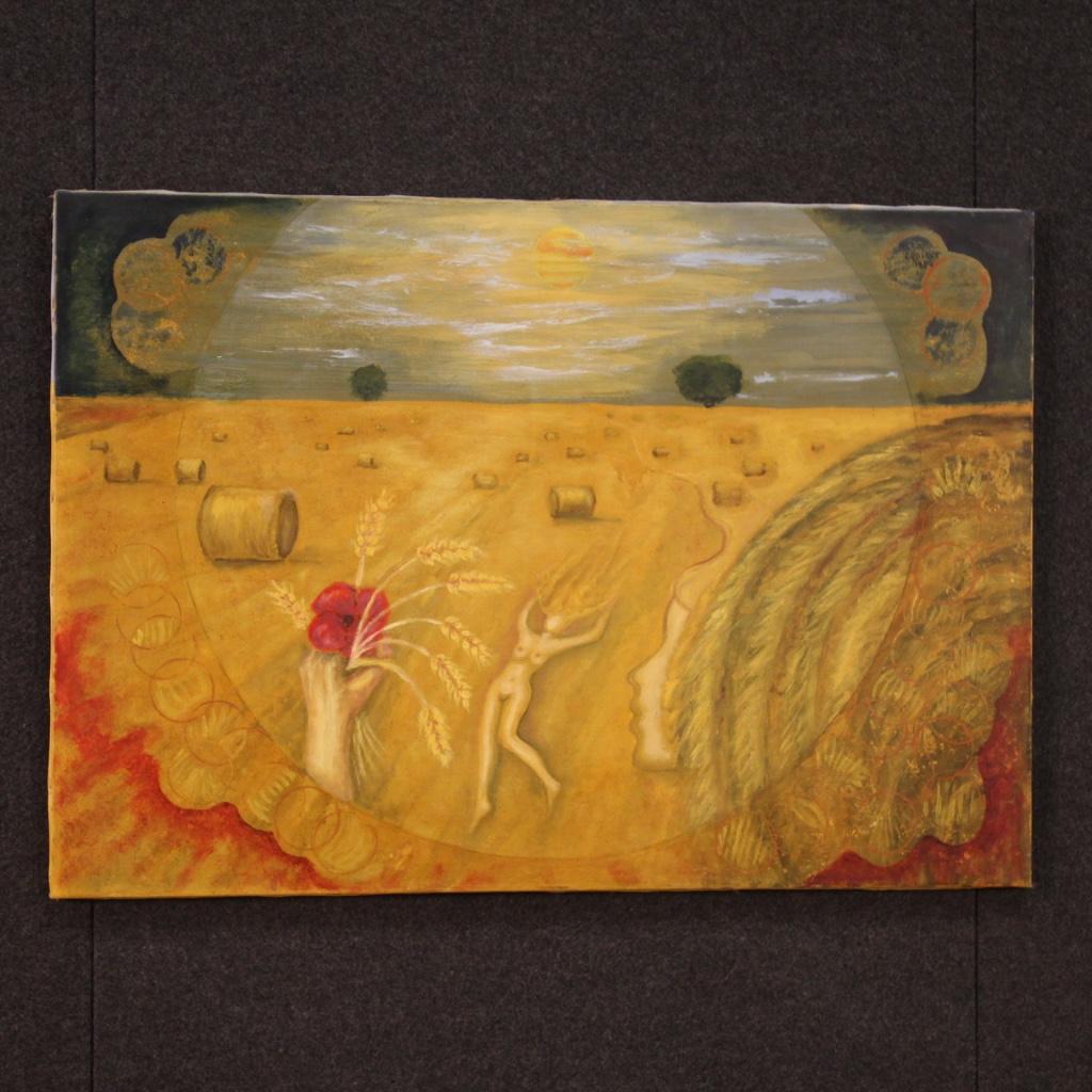 20th Century Oil on Canvas Modern French Painting View of a Cornfield, 1980 6