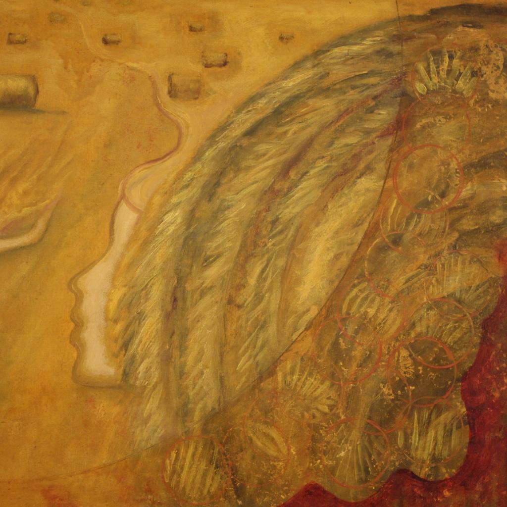 Fin du 20e siècle Huile sur toile du 20e siècle Peinture moderne française Vue d'un champ de maïs, 1980 en vente