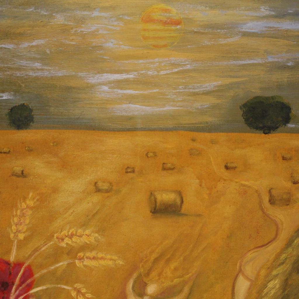 Toile Huile sur toile du 20e siècle Peinture moderne française Vue d'un champ de maïs, 1980 en vente