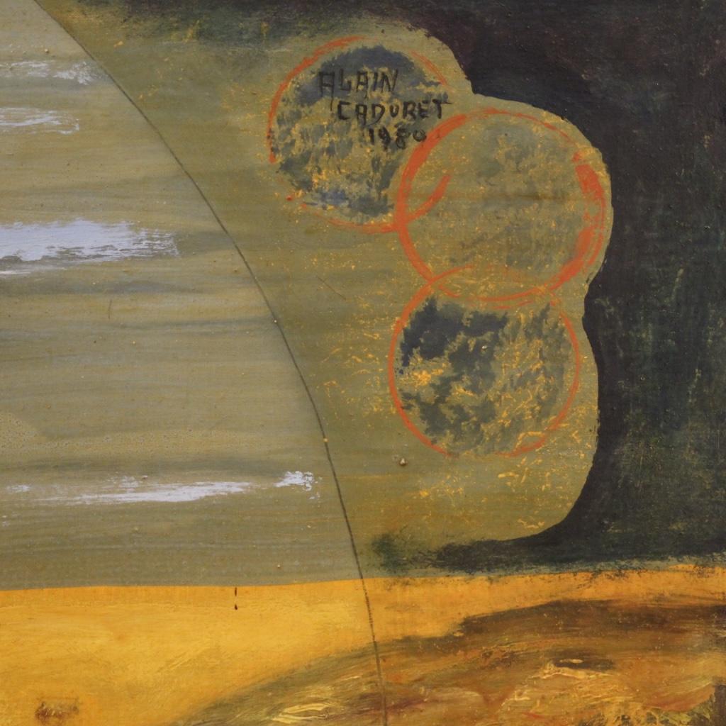Huile sur toile du 20e siècle Peinture moderne française Vue d'un champ de maïs, 1980 en vente 1