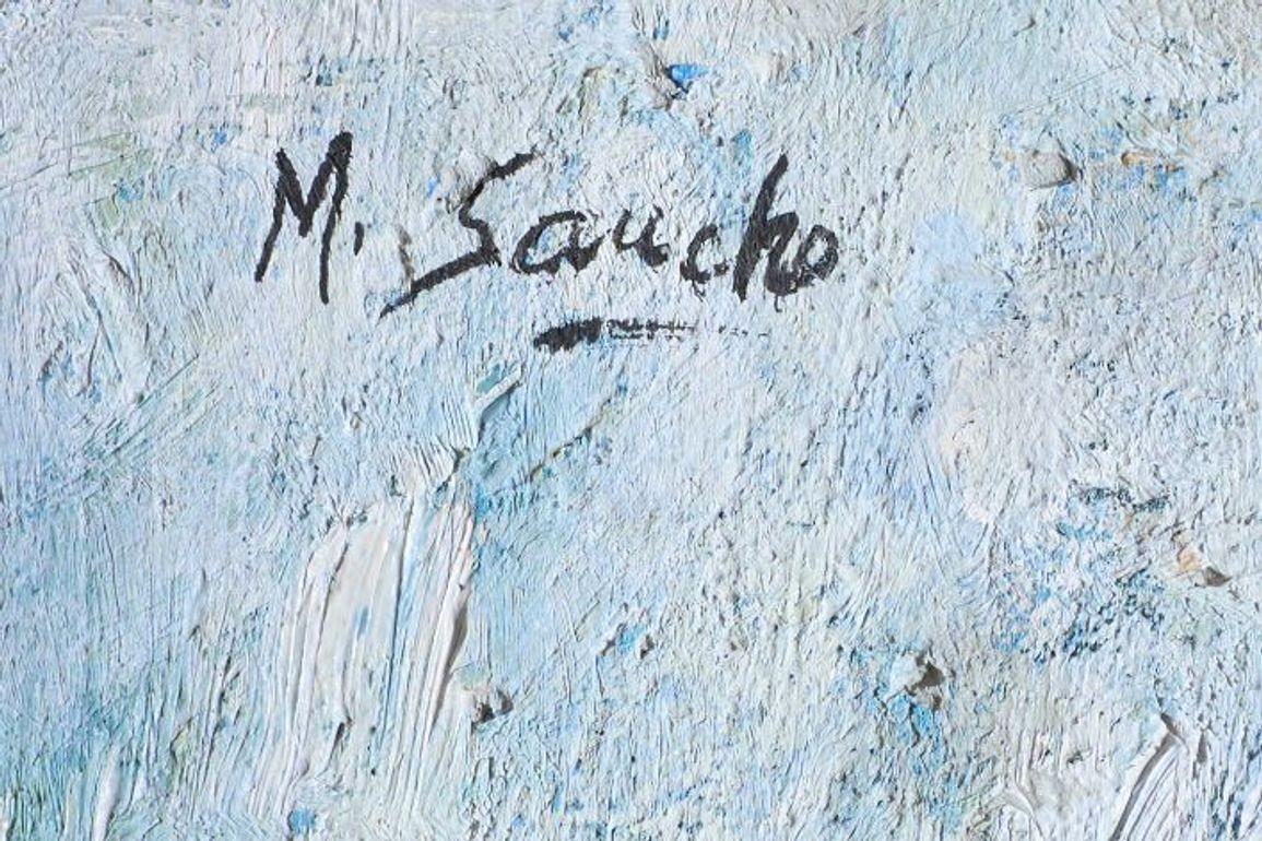 20th Century Oil On Canvas Of A Lady Selling Eggs- M Sancho For Sale 3
